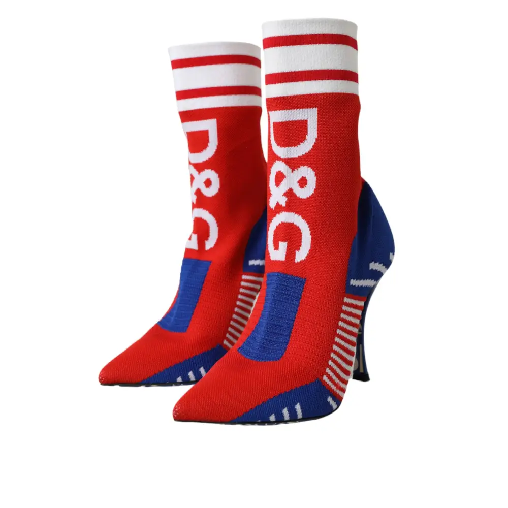 Dolce & Gabbana Rot Blau Stretch Socke Stil kurze Stiefel Logo Schuhe - EU37/US6.5