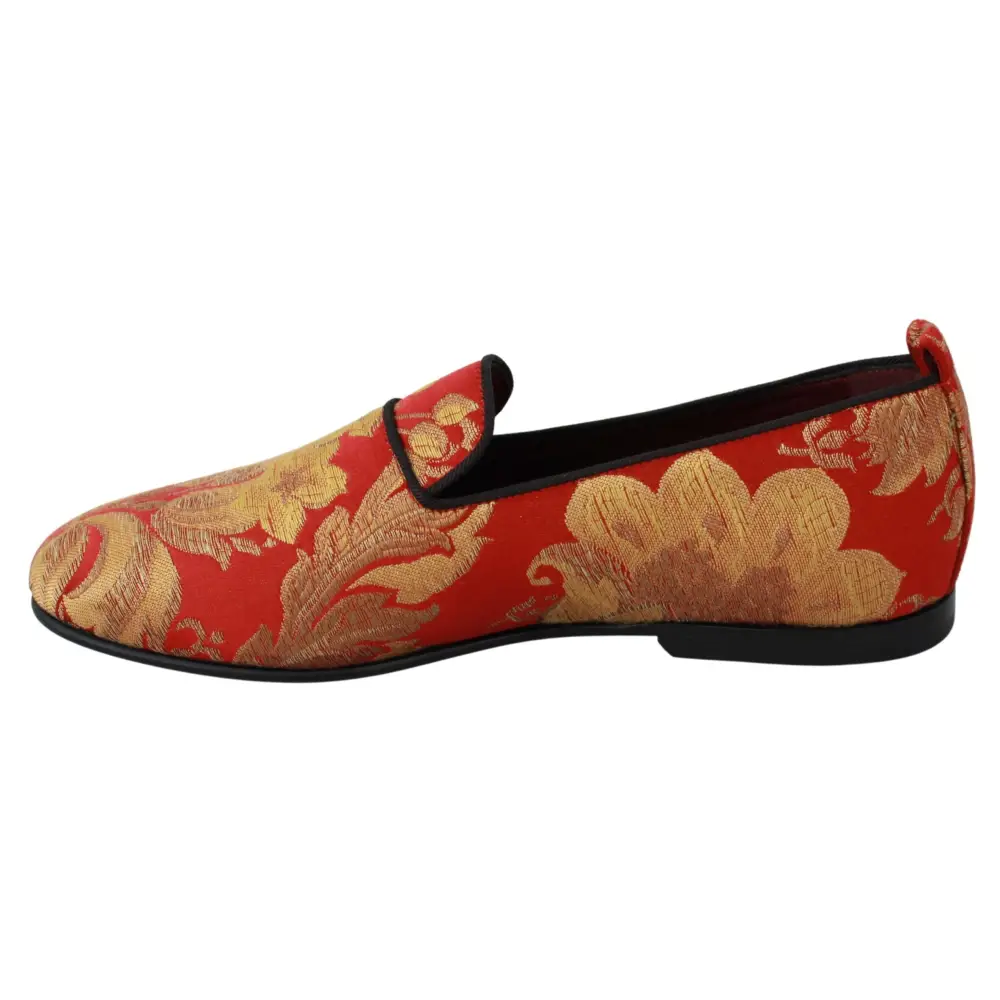 Dolce & Gabbana Rot Gold Brokat Hausschuhe Loafers Schuhe