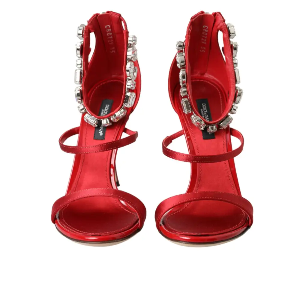 Dolce & Gabbana Rot Keira Satin Kristalle Sandalen Heels Schuhe - EU35/US4.5