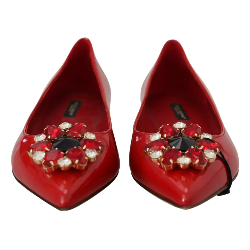 Dolce & Gabbana Rot Leder Kristalle Loafers Flats Schuhe