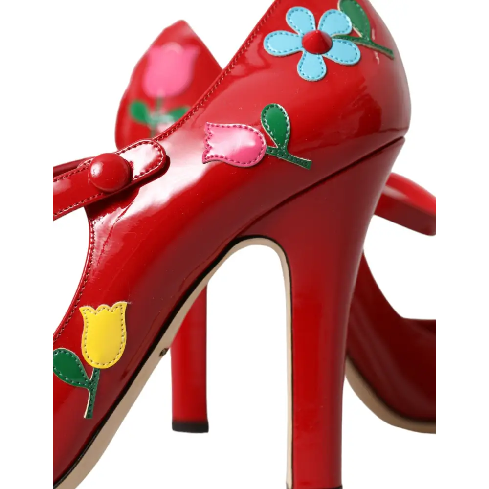Dolce & Gabbana Rot Leder verschönert Mary Jane Pumps Heels Schuhe - EU40/US9.5
