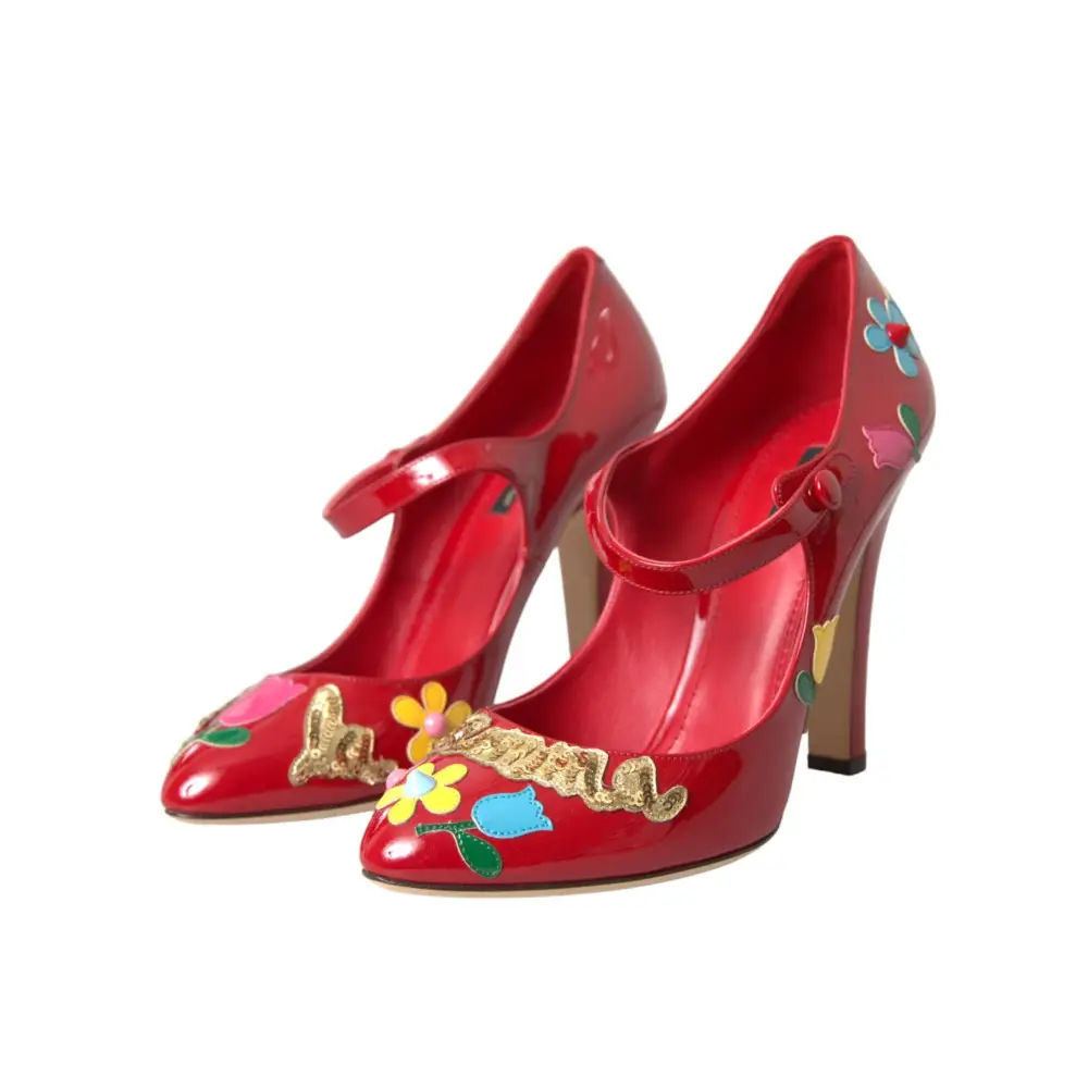 Dolce & Gabbana Rot Leder verschönert Mary Jane Pumps Heels Schuhe - EU40/US9.5