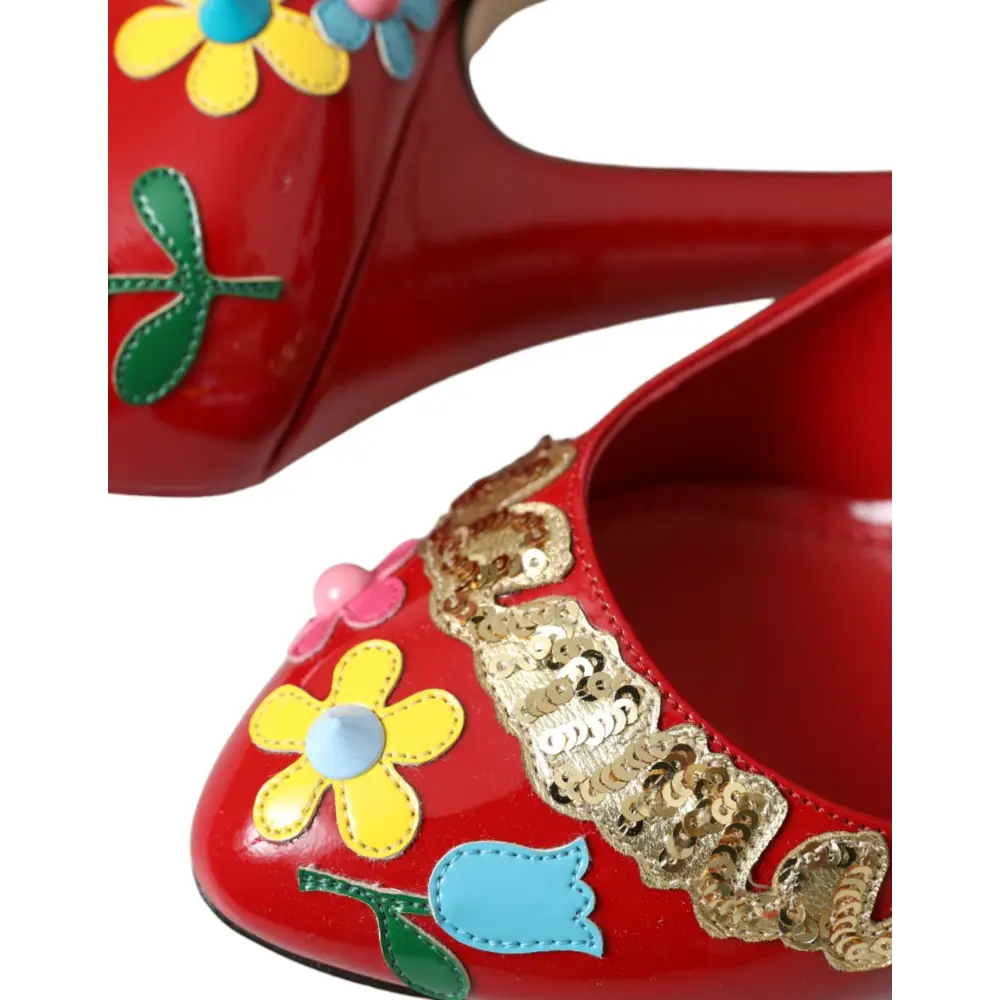Dolce & Gabbana Rot Leder verschönert Mary Jane Pumps Heels Schuhe - EU40/US9.5