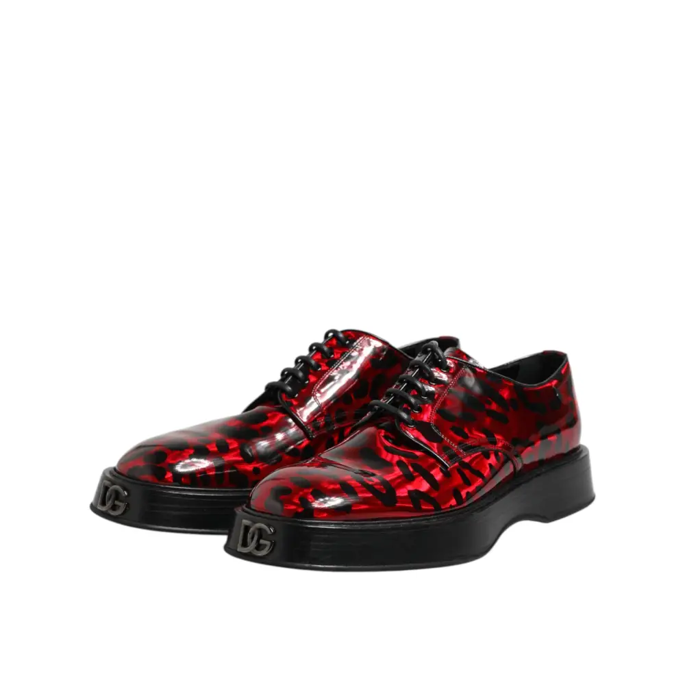 Dolce & Gabbana Rot Leopard Derby Formal Männer Kleid Schuhe - EU44/US11