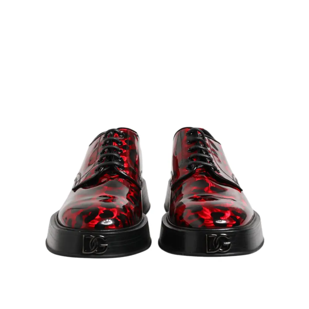 Dolce & Gabbana Rot Leopard Derby Formal Männer Kleid Schuhe - EU44/US11