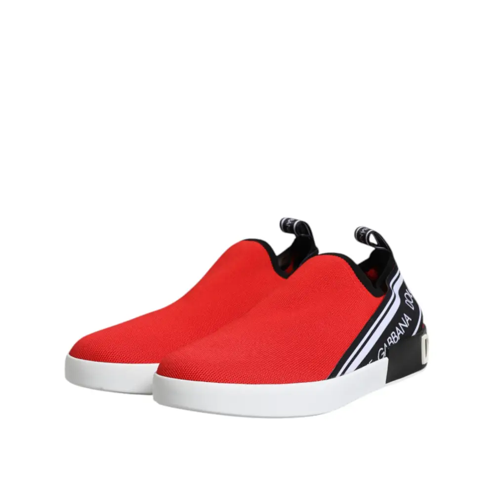 Dolce & Gabbana Rot Logo Low Top Slip On Männer Turnschuhe Schuhe - EU40/US7
