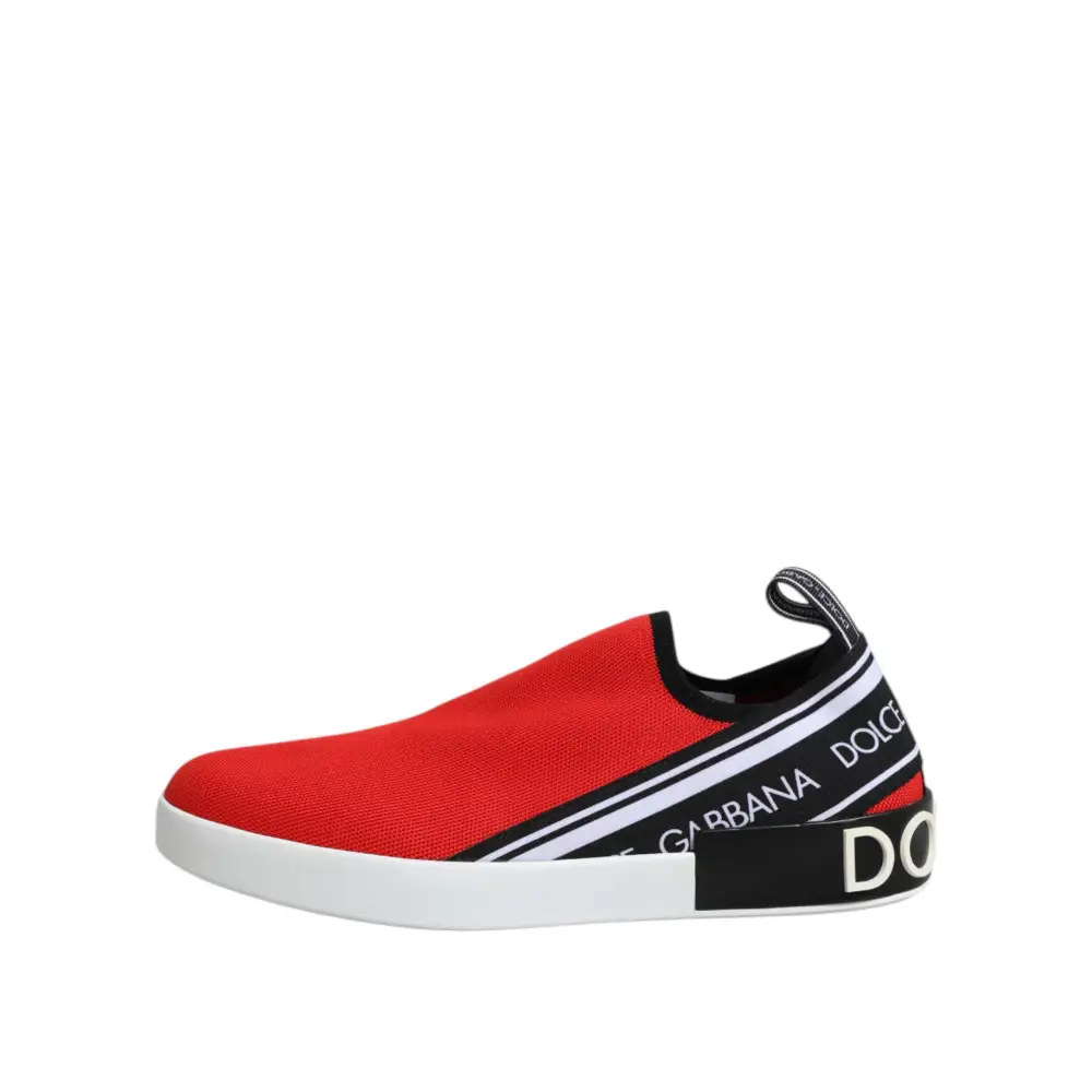 Dolce & Gabbana Rot Logo Low Top Slip On Männer Turnschuhe Schuhe - EU40/US7