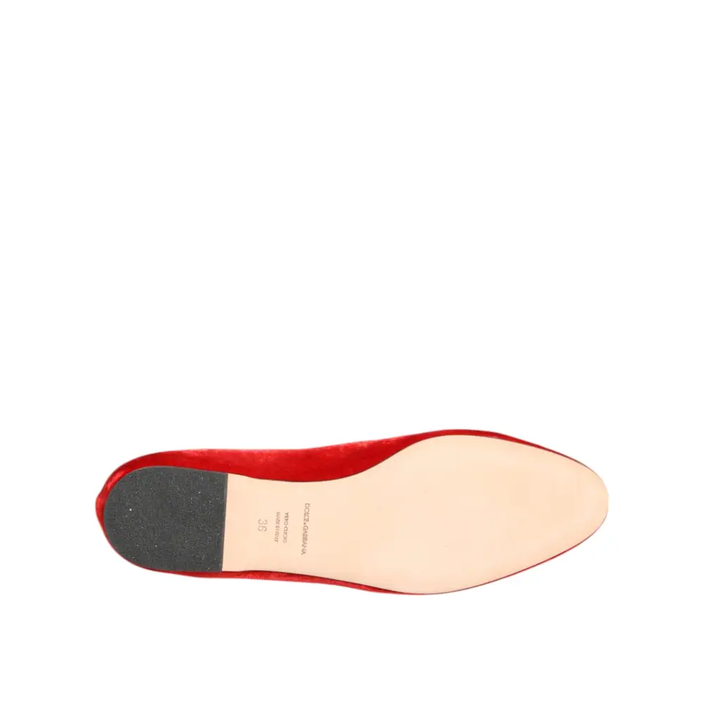 Dolce & Gabbana Rot Samt DG Herz Loafers Flats Schuhe - EU36/US5.5