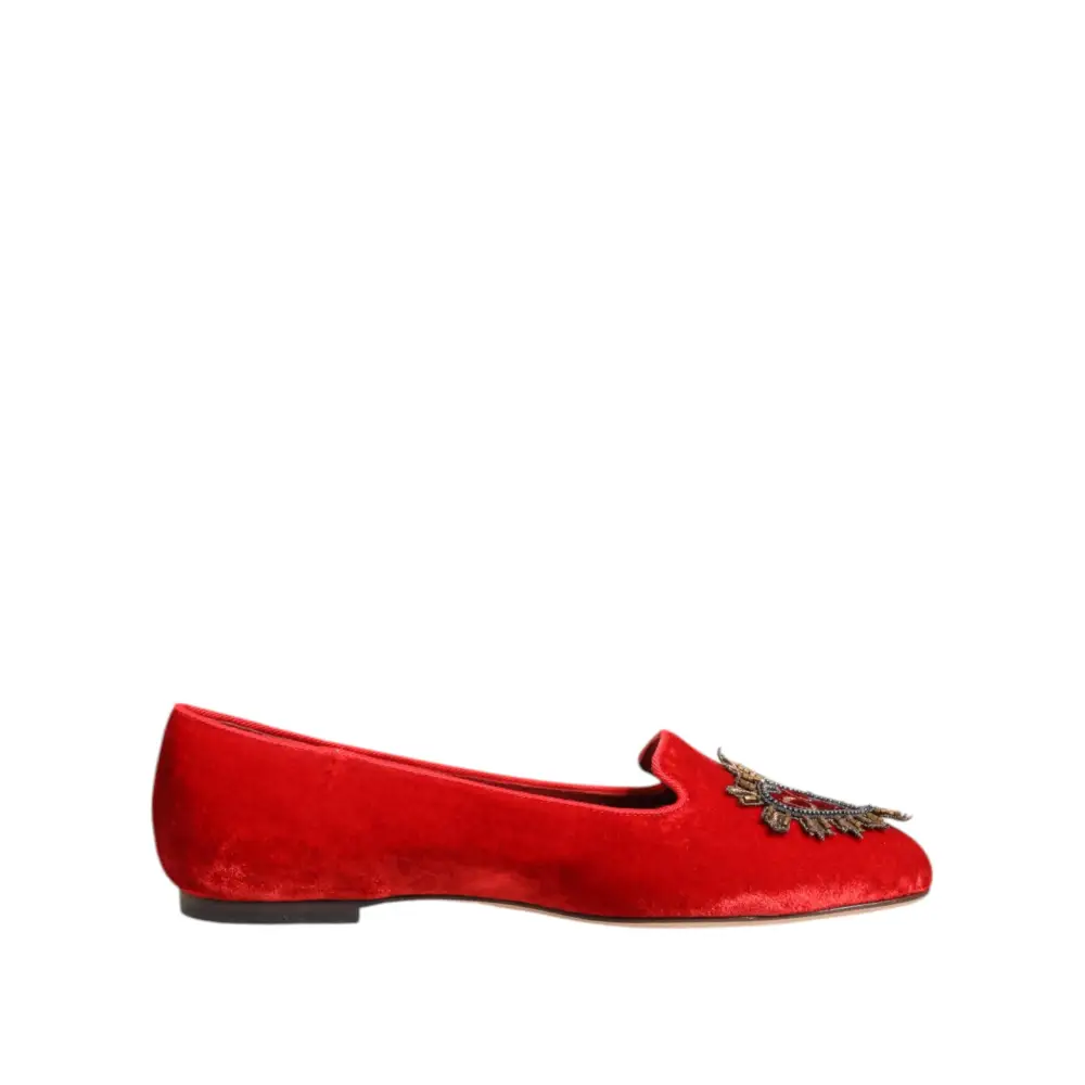 Dolce & Gabbana Rot Samt DG Herz Loafers Flats Schuhe - EU36/US5.5