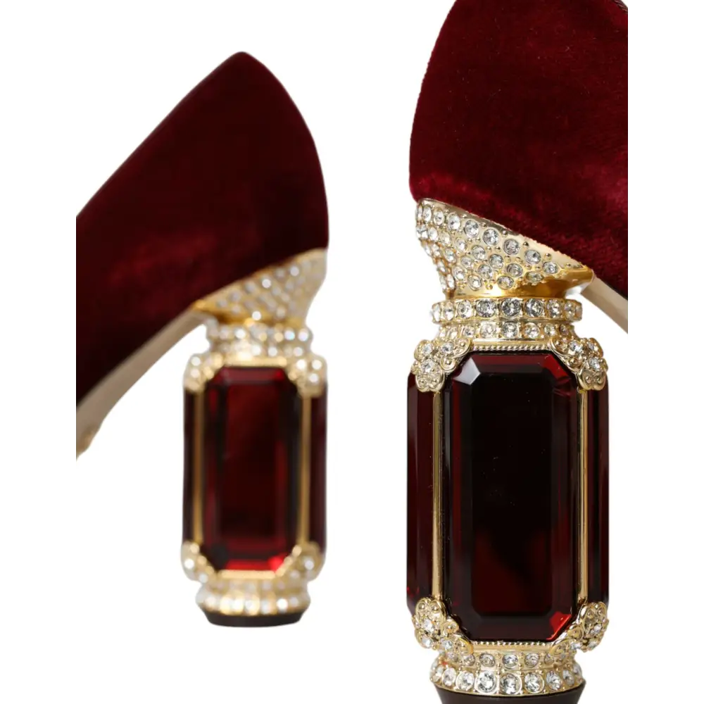 Dolce & Gabbana Rot Samt Gold Kristalle Heels Mary Jane Schuhe - EU40.5/US10