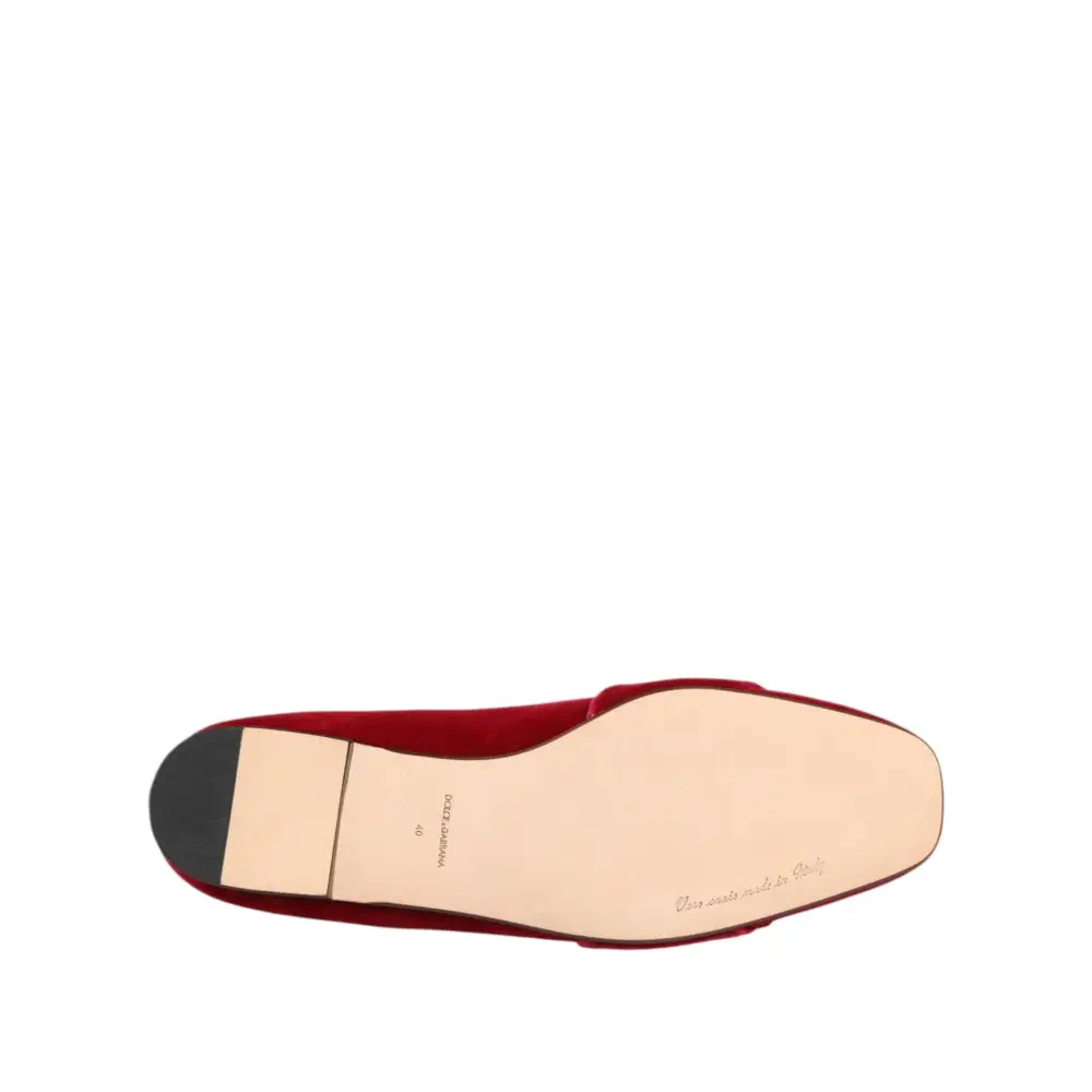 Dolce & Gabbana Rot Samt Kristall Schnalle Loafers Flats Schuhe