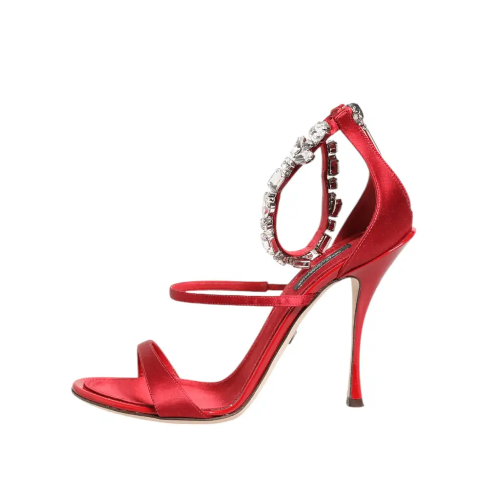 Dolce & Gabbana Rot Satin Kristalle Keira Sandalen Heels Schuhe