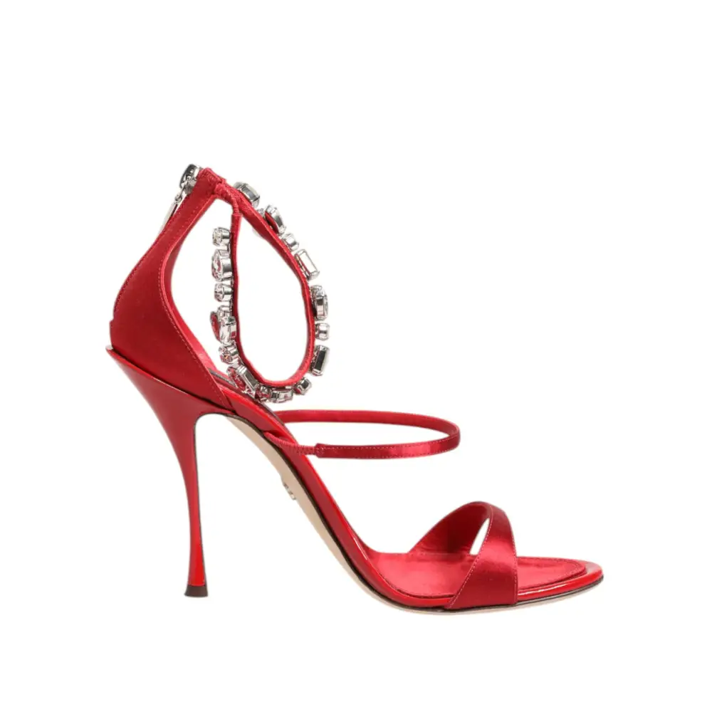 Dolce & Gabbana Rot Satin Kristalle Keira Sandalen Heels Schuhe