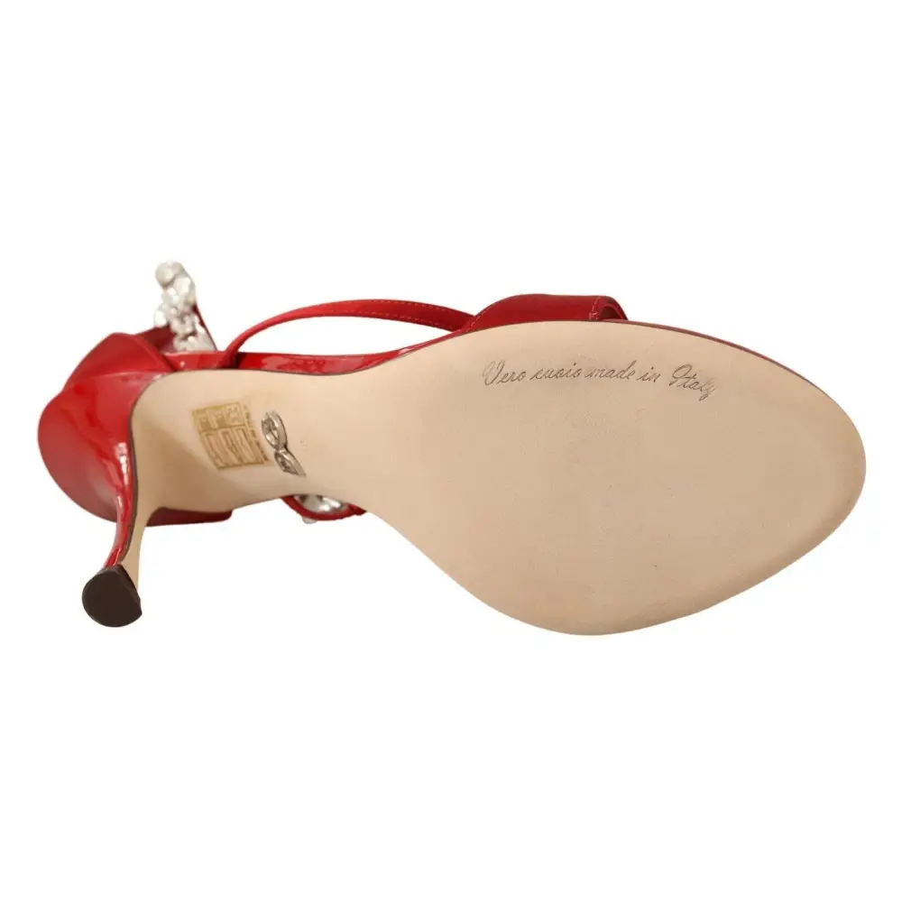 Dolce & Gabbana Rot Satin Kristalle Sandalen Keira Heels Schuhe - EU38/US7.5