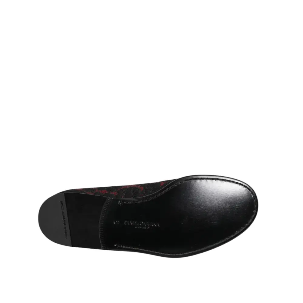 Dolce & Gabbana Rot Schwarz Jacquard Slip On Loafers Schuhe