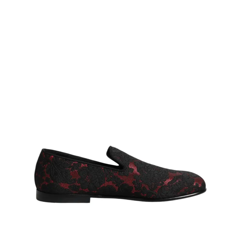 Dolce & Gabbana Rot Schwarz Jacquard Slip On Männer Loafers Schuhe - EU40/US7