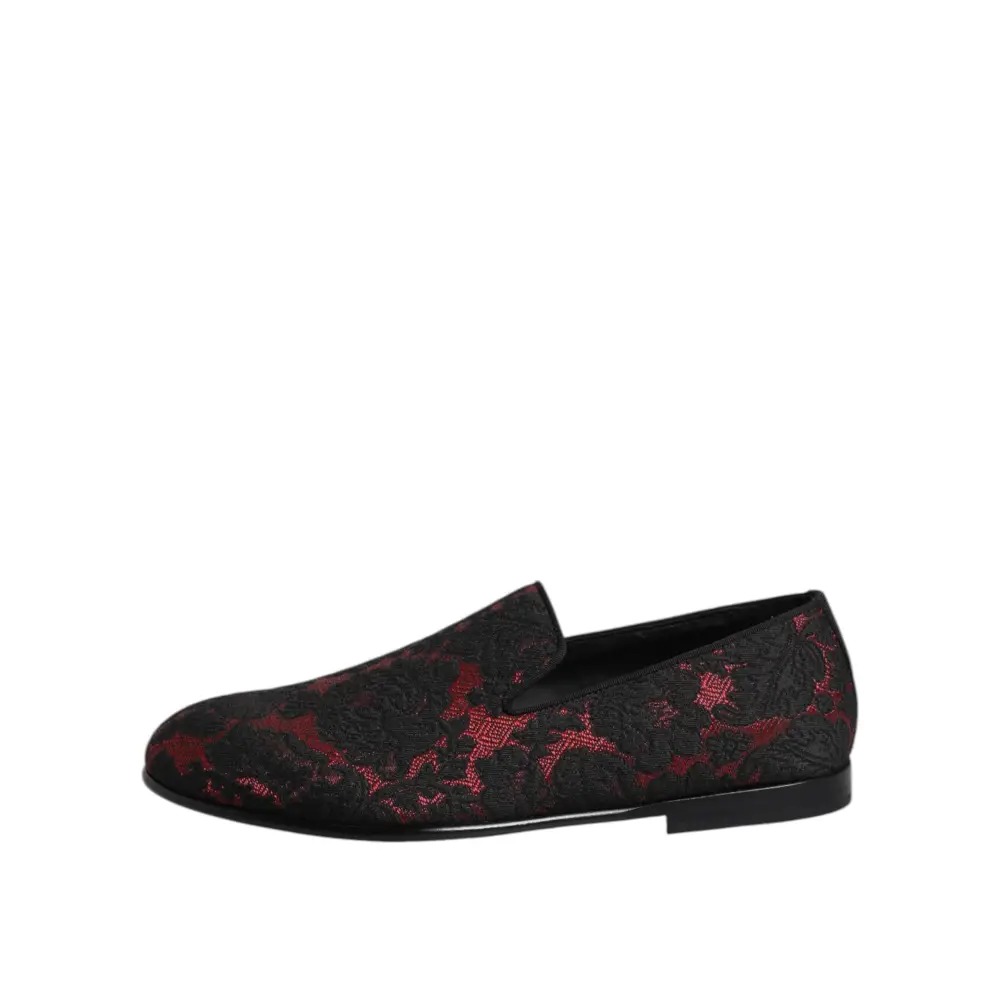 Dolce & Gabbana Rot Schwarz Jacquard Slip On Männer Loafers Schuhe - EU40/US7