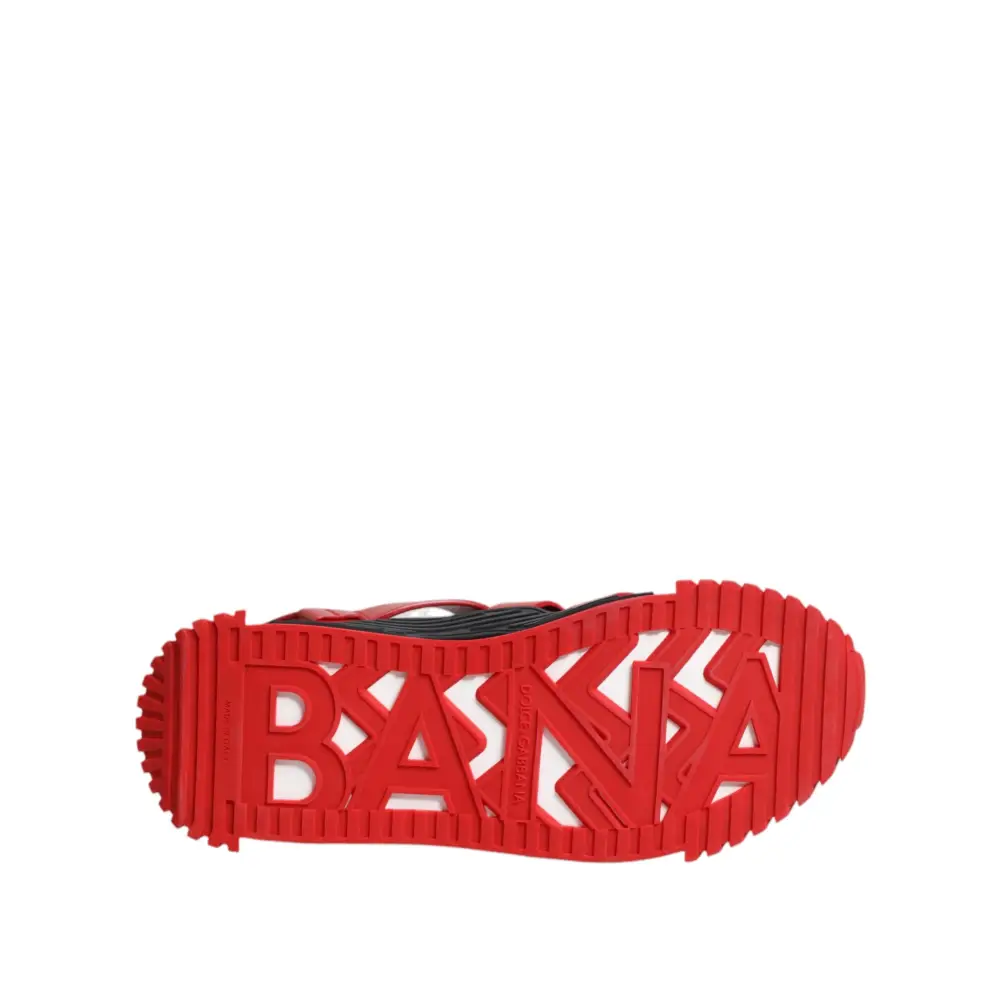 Dolce & Gabbana Rot Schwarz Leder Riemchensandalen Schuhe - EU43/US10