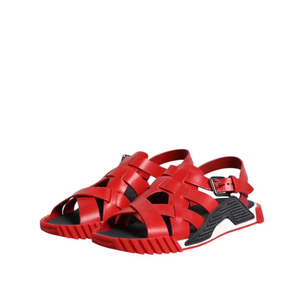 Dolce & Gabbana Rot Schwarz Leder Riemchensandalen Schuhe - EU43/US10