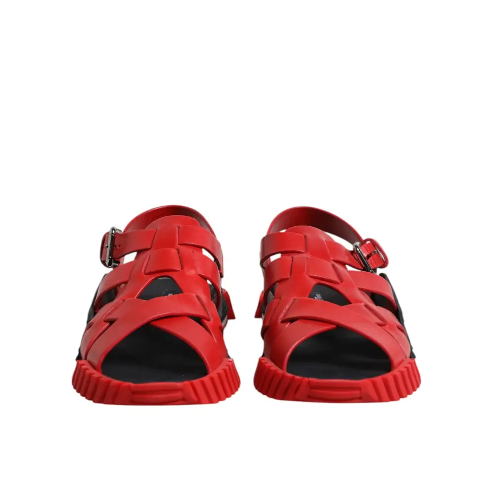 Dolce & Gabbana Rot Schwarz Leder Riemchensandalen Schuhe - EU43/US10