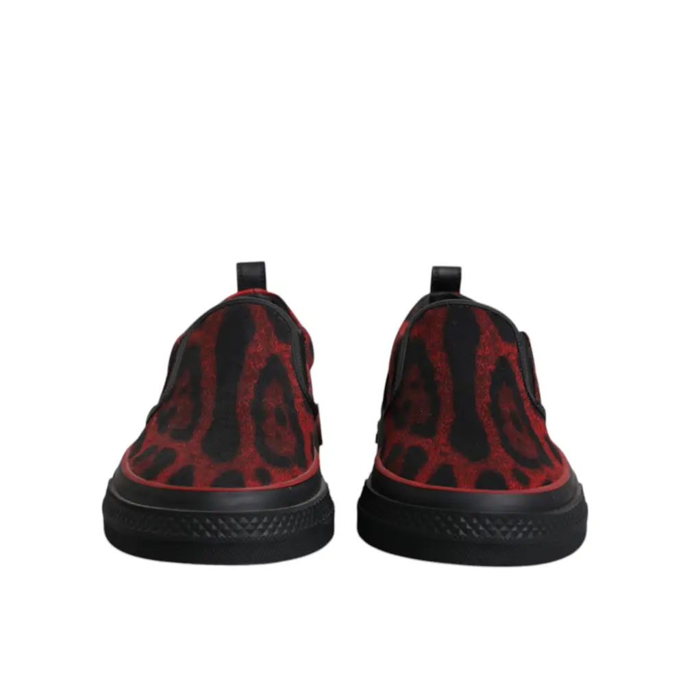 Dolce & Gabbana Rot Schwarz Leopard Baumwolle Männer Low Top Turnschuhe Schuhe