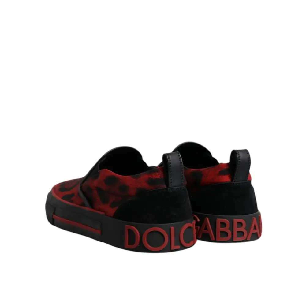 Dolce & Gabbana Rot Schwarz Leopard Baumwolle Männer Low Top Turnschuhe Schuhe