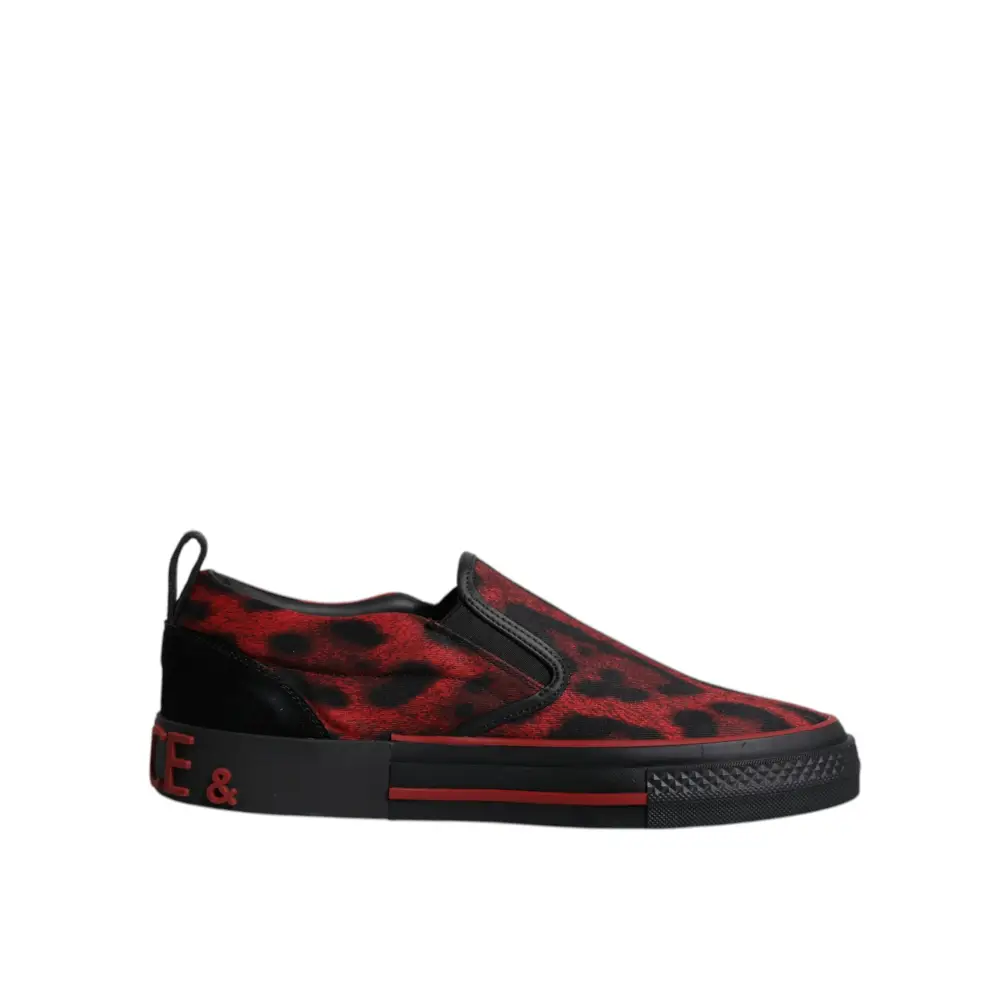Dolce & Gabbana Rot Schwarz Leopard Baumwolle Männer Low Top Turnschuhe Schuhe