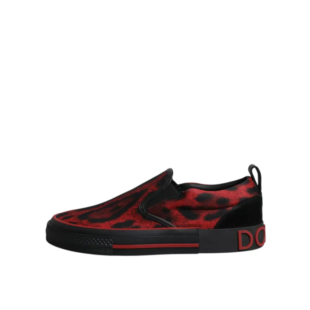 Dolce & Gabbana Rot Schwarz Leopard Baumwolle Männer Low Top Turnschuhe Schuhe