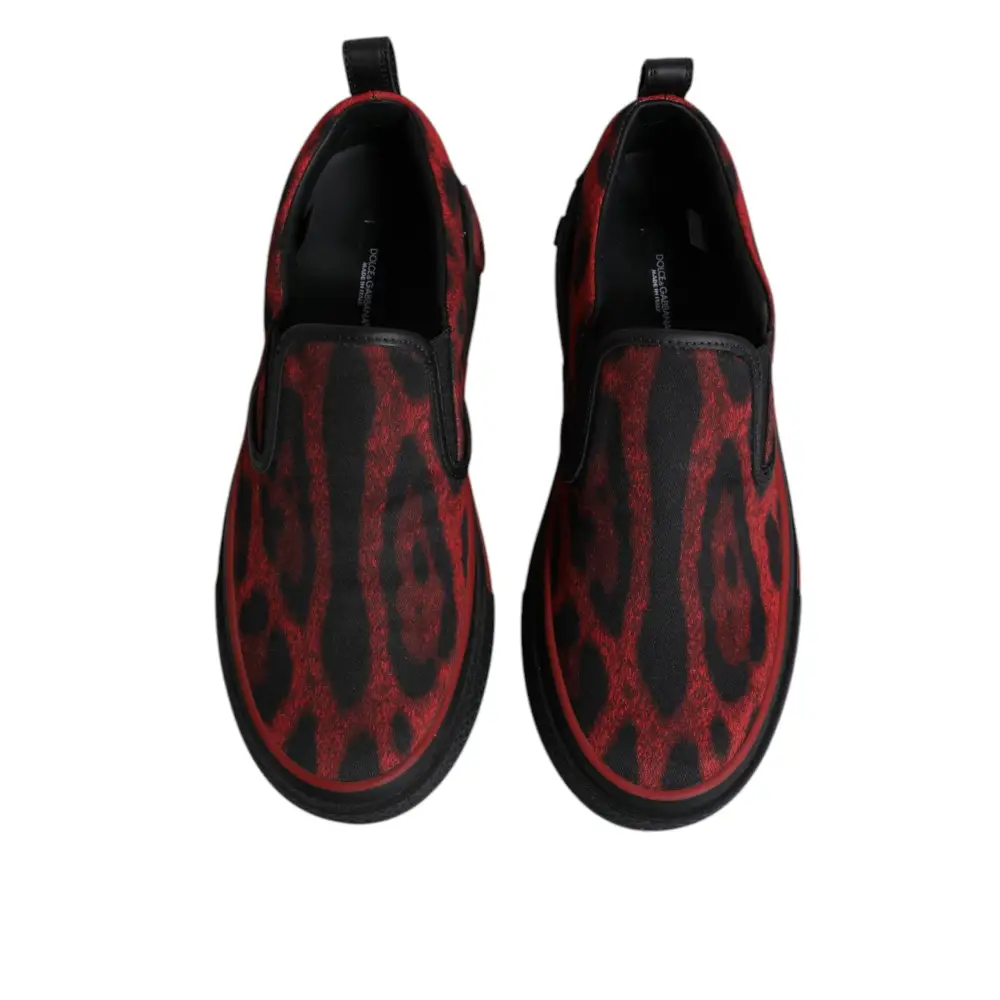 Dolce & Gabbana Rot Schwarz Leopard Baumwolle Männer Low Top Turnschuhe Schuhe