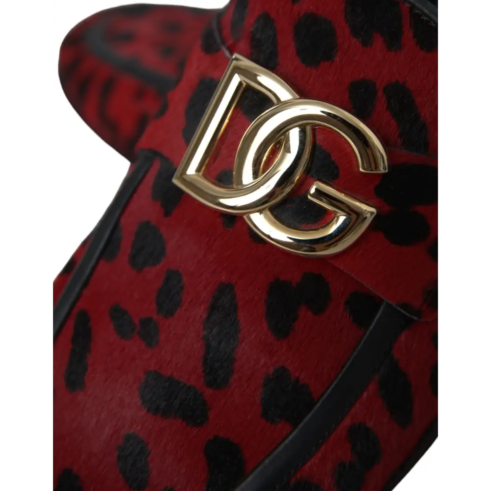Dolce & Gabbana Rot Schwarz Leopard DG Loafers Formelle Männer Schuhe - EU39/US6