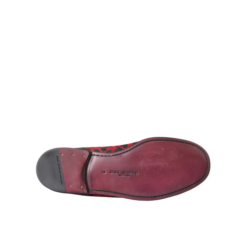 Dolce & Gabbana Rot Schwarz Leopard DG Loafers Formelle Männer Schuhe - EU39/US6