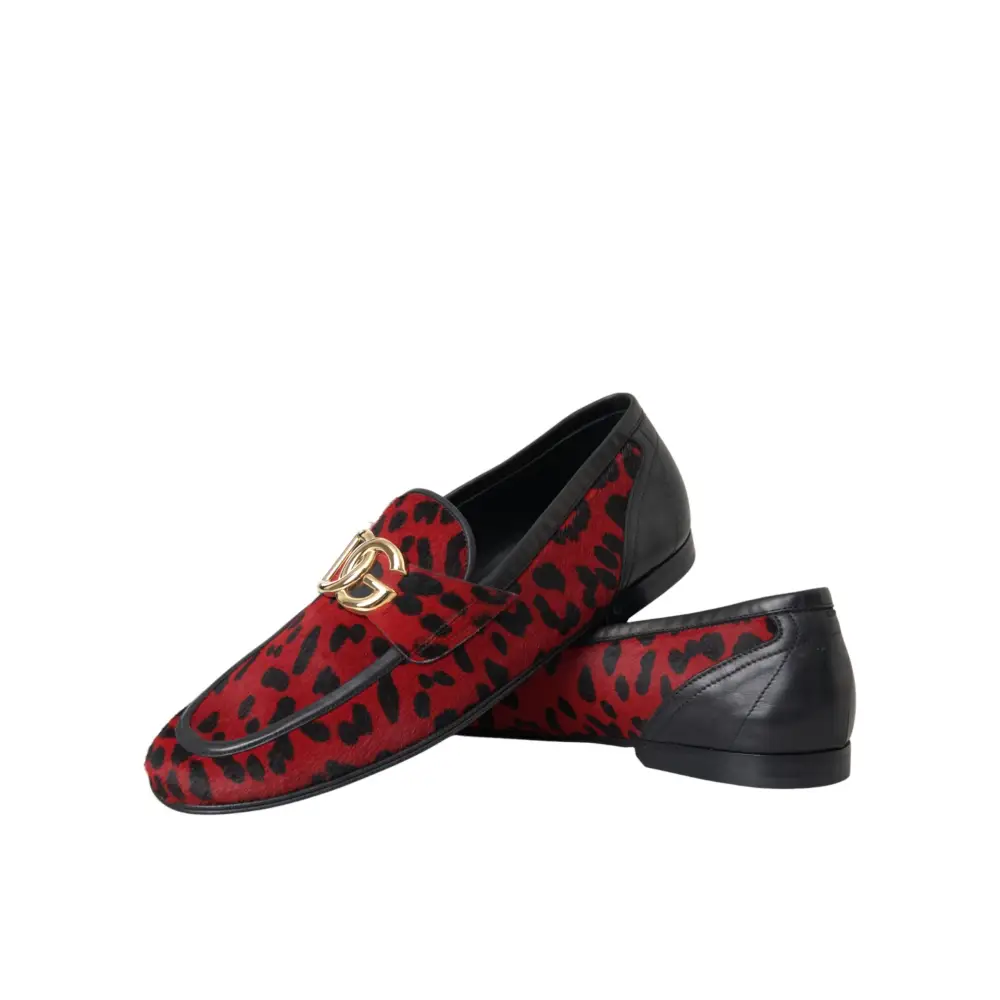 Dolce & Gabbana Rot Schwarz Leopard DG Loafers Formelle Männer Schuhe - EU39/US6