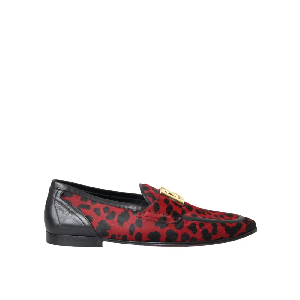 Dolce & Gabbana Rot Schwarz Leopard DG Loafers Formelle Männer Schuhe - EU39/US6