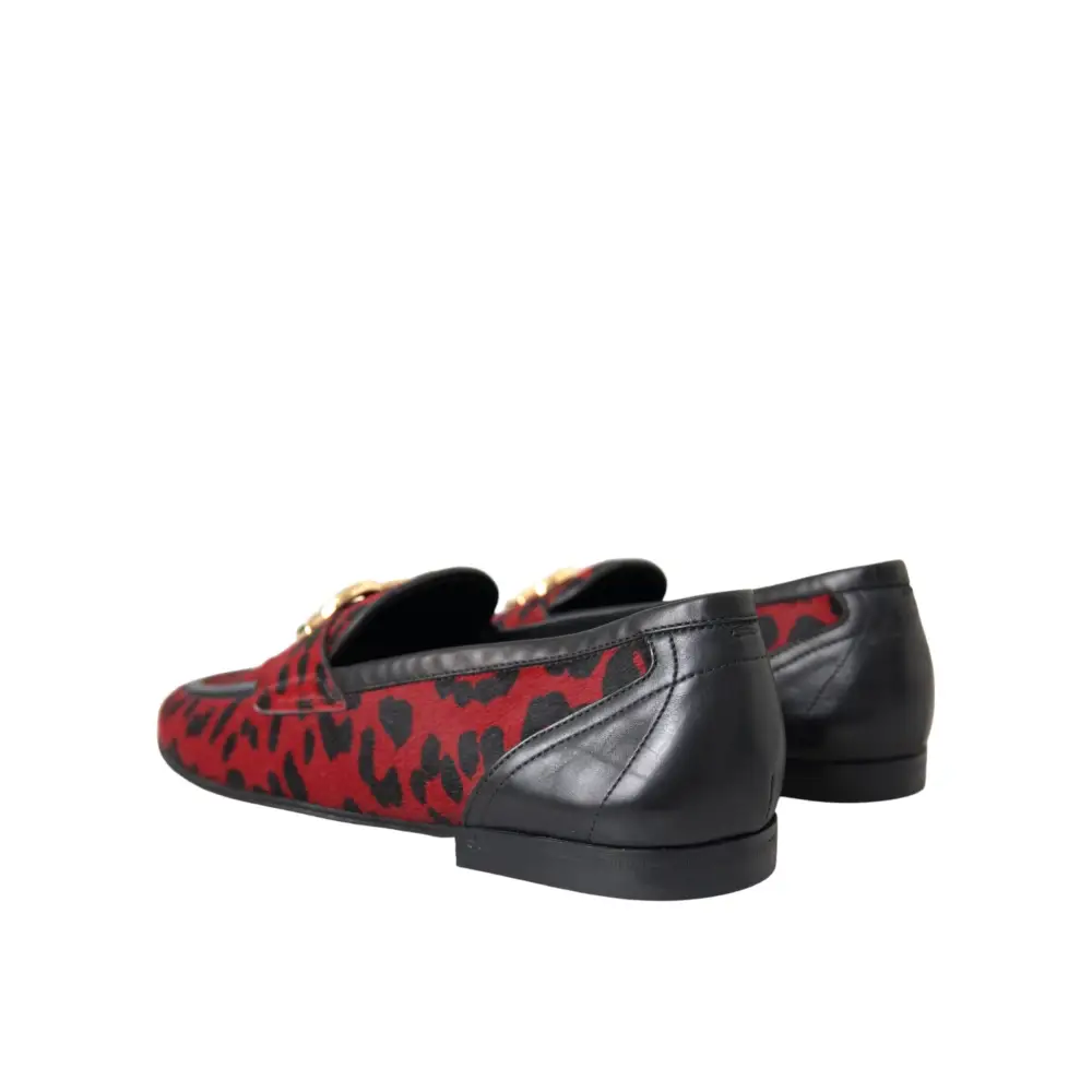 Dolce & Gabbana Rot Schwarz Leopard DG Loafers Formelle Männer Schuhe - EU39/US6