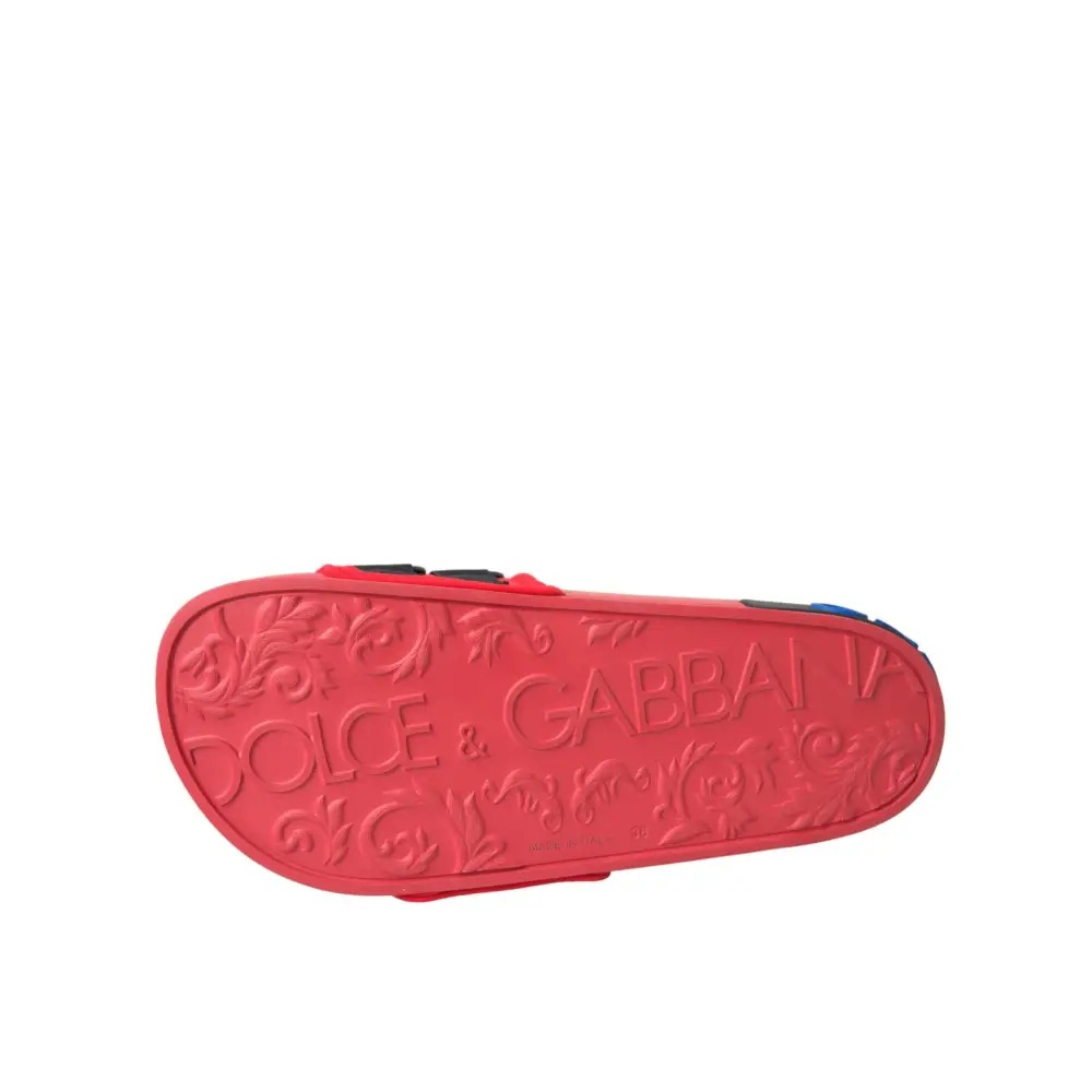 Dolce & Gabbana Rot Schwarz Logo Beachwear Flats Sandalen Schuhe - EU36/US5.5