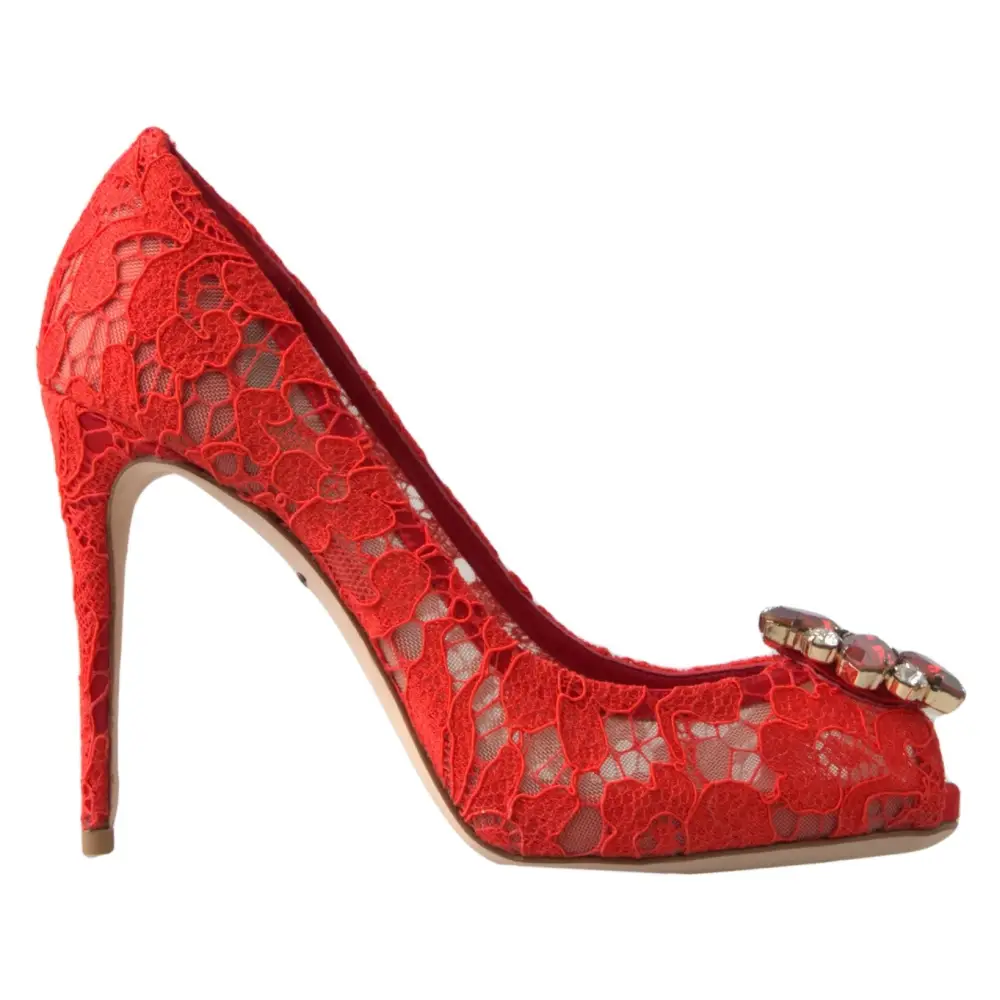 Dolce & Gabbana Rot Taormina Spitze Kristall Heels Pumps Schuhe