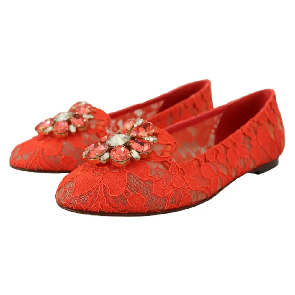 Dolce & Gabbana Rot Taormina Spitze Kristalle Ballett Flats Schuhe - EU35/US4.5