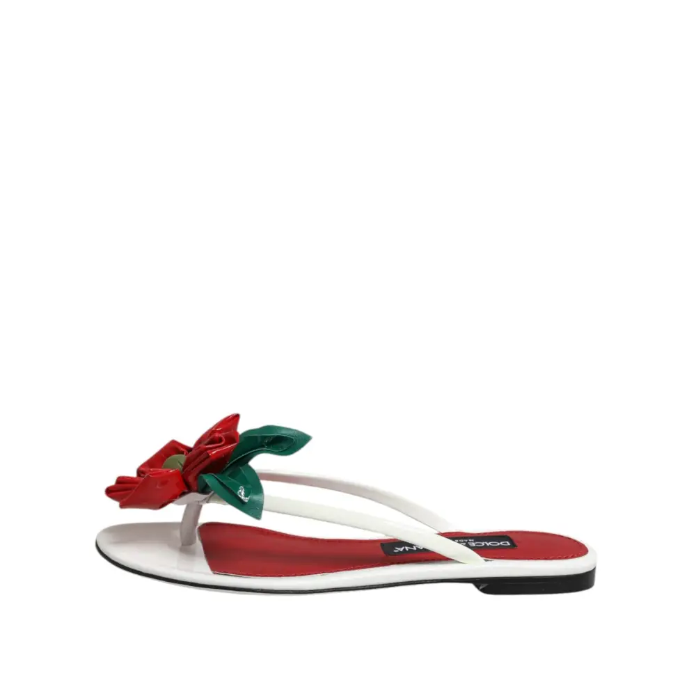 Dolce & Gabbana Rot Weiß KEIRA Blume Leder Sandalen Schuhe