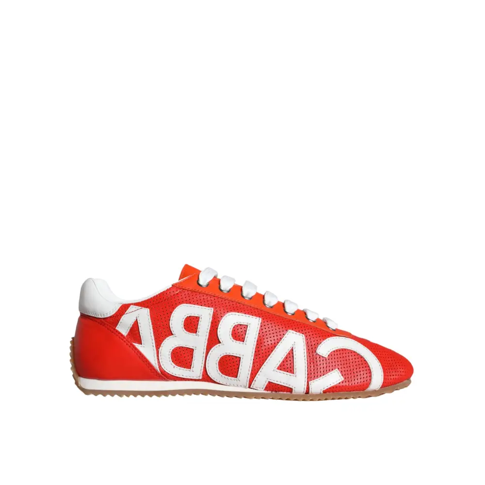 Dolce & Gabbana Rot Weiß Leder Logo Casual Turnschuhe Schuhe - EU39/US8.5