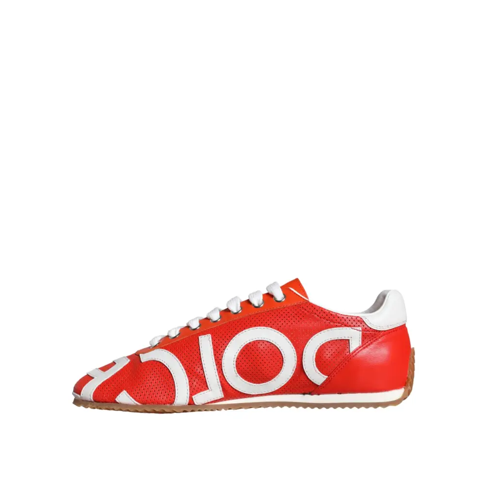 Dolce & Gabbana Rot Weiß Leder Logo Casual Turnschuhe Schuhe - EU39/US8.5
