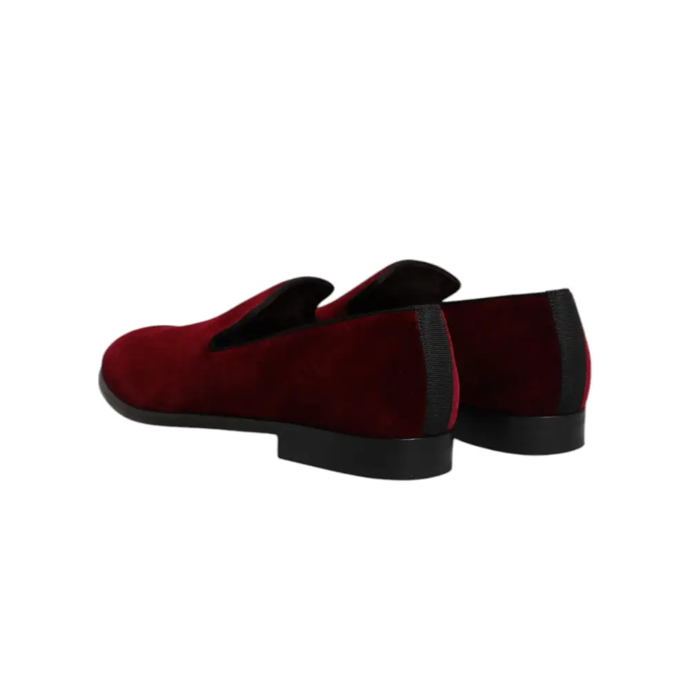 Dolce & Gabbana Rote Baumwolle Samt Slip On Loafers Formelle Schuhe - EU42/US9