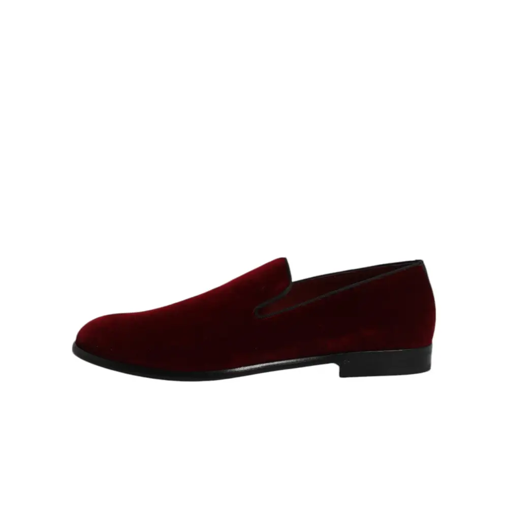 Dolce & Gabbana Rote Baumwolle Samt Slip On Loafers Formelle Schuhe - EU43/US10