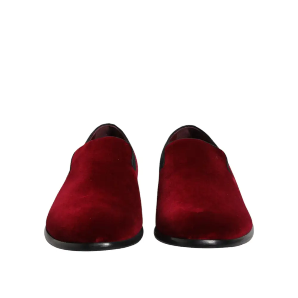Dolce & Gabbana Rote Baumwolle Samt Slip On Loafers Formelle Schuhe - EU42/US9