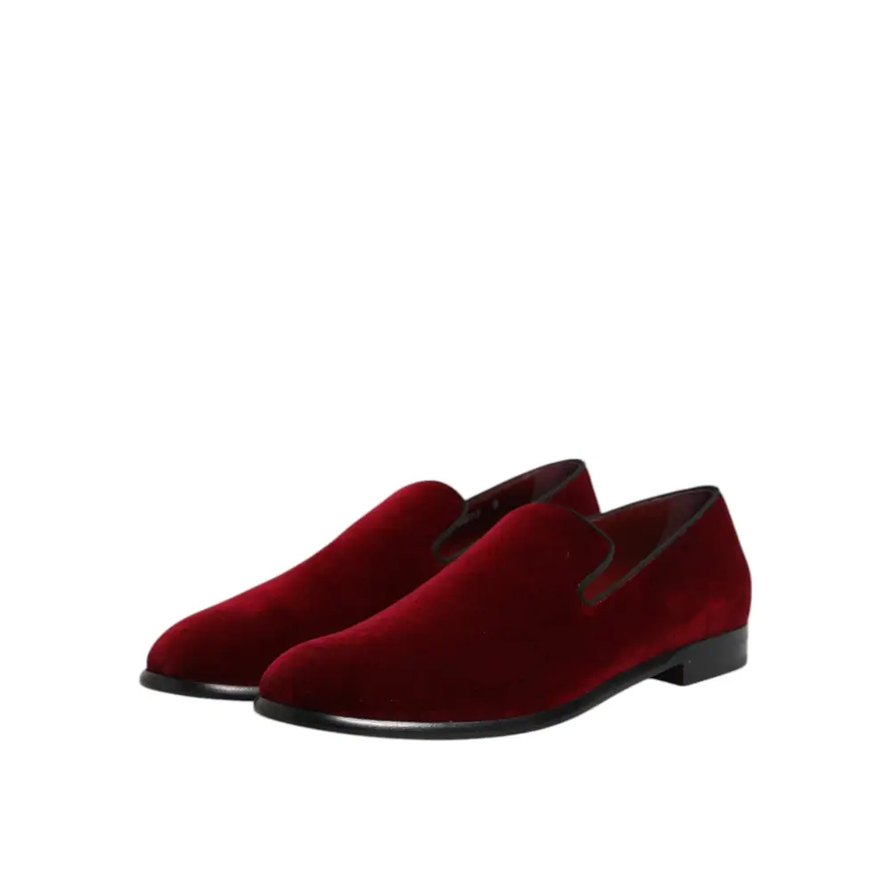 Dolce & Gabbana Rote Baumwolle Samt Slip On Loafers Formelle Schuhe - EU42/US9