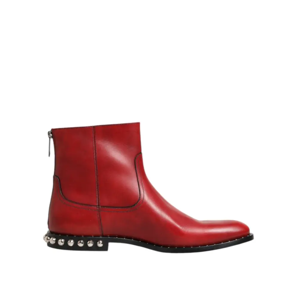 Dolce & Gabbana Rote beschlagene kurze Chelsea-Stiefel Schuhe - EU44/US11