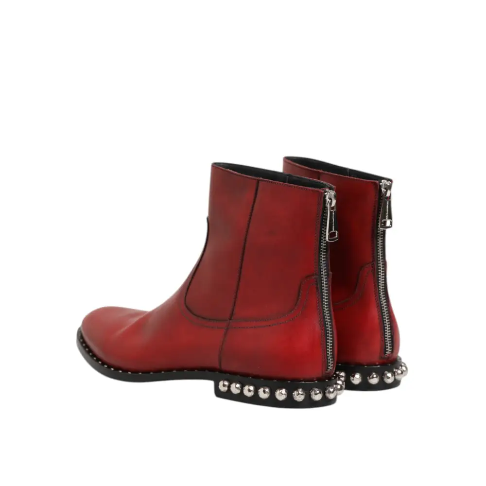 Dolce & Gabbana Rote beschlagene kurze Chelsea-Stiefel Schuhe - EU44/US11