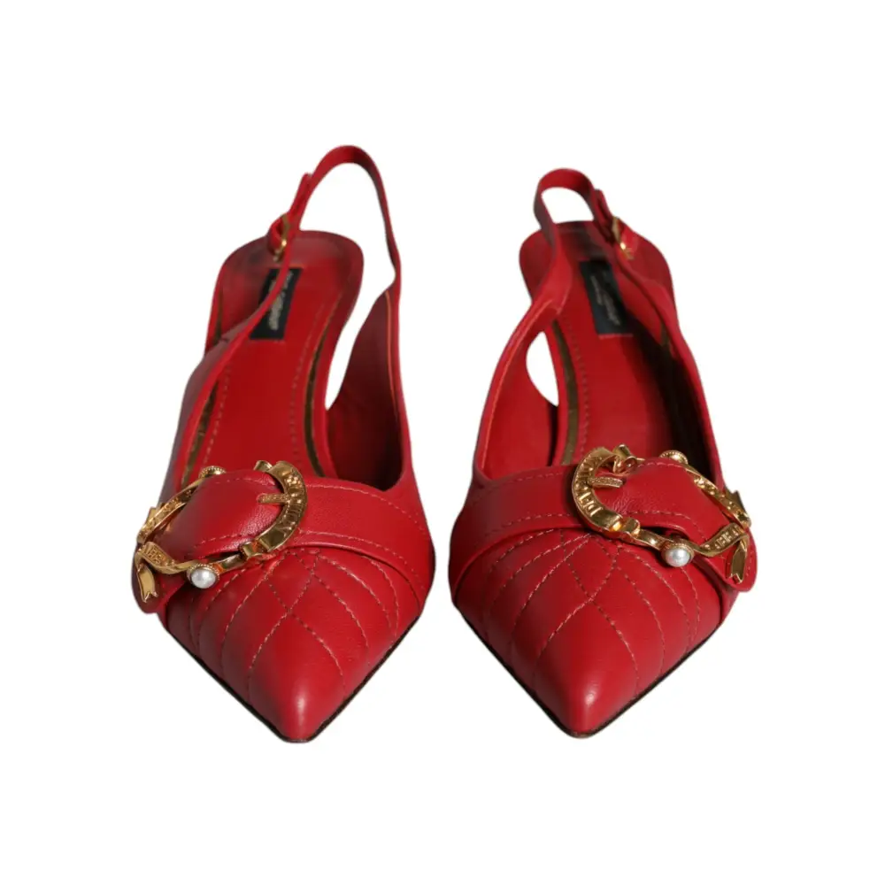 Dolce & Gabbana Rote Devotion Leder Heels Slingback Schuhe