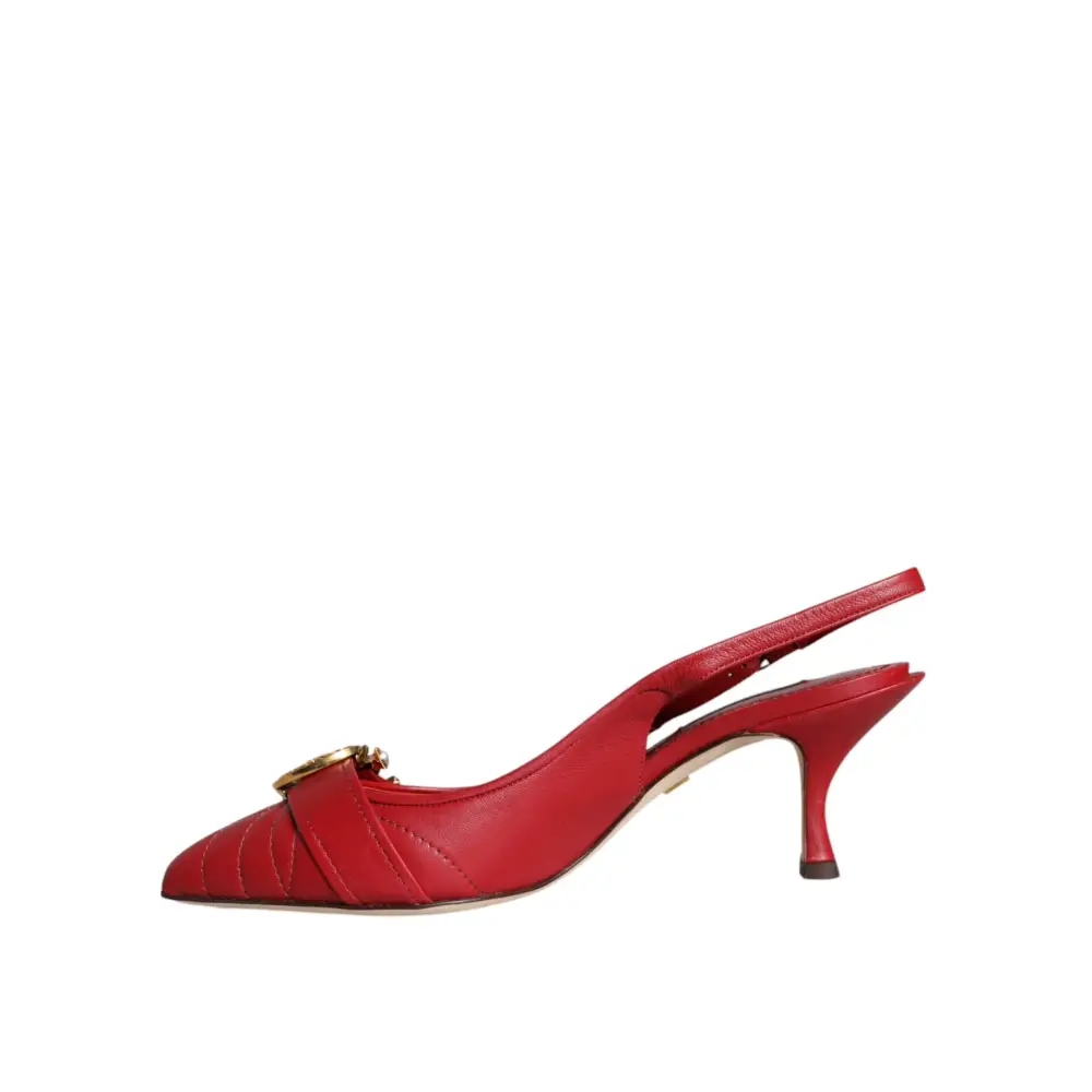 Dolce & Gabbana Rote Devotion Leder Heels Slingback Schuhe