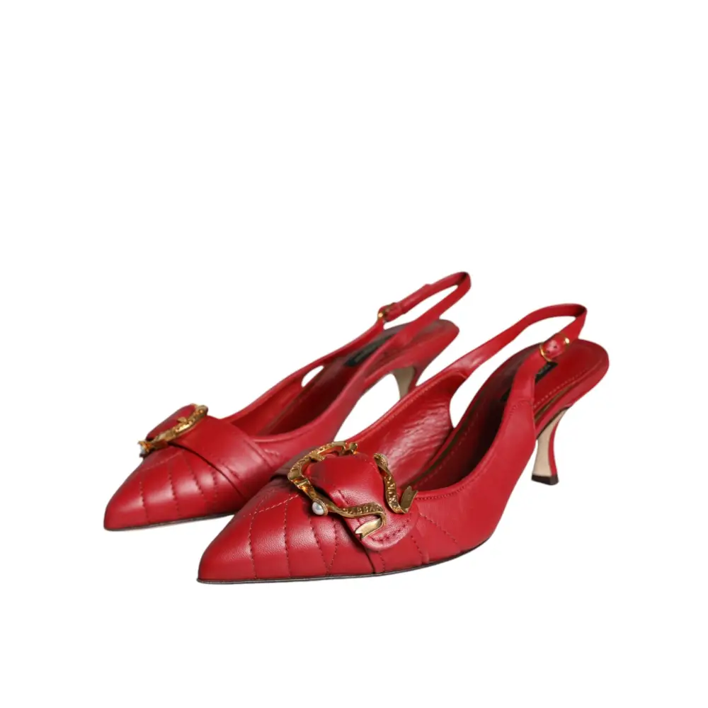 Dolce & Gabbana Rote Devotion Leder Heels Slingback Schuhe