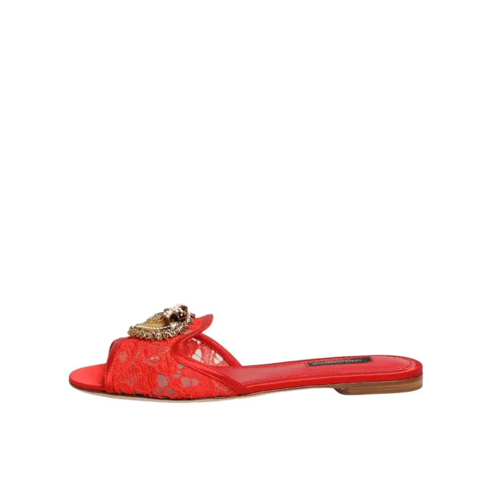 Dolce & Gabbana Rote Devotion Spitzenschuhe Slip-On Sandalen
